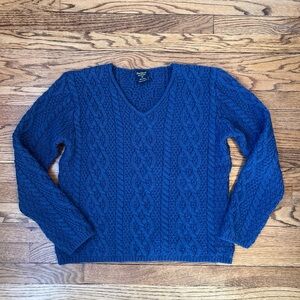 Paul James Cableknit Aran Sweater Women’s Med Blue Chunky Fisherman Nautical